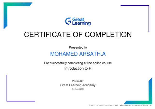 R Programming certificate