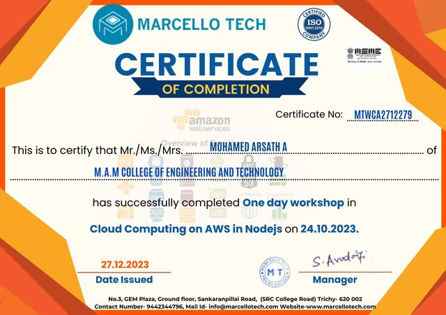 Cloud Computing on AWS certificate