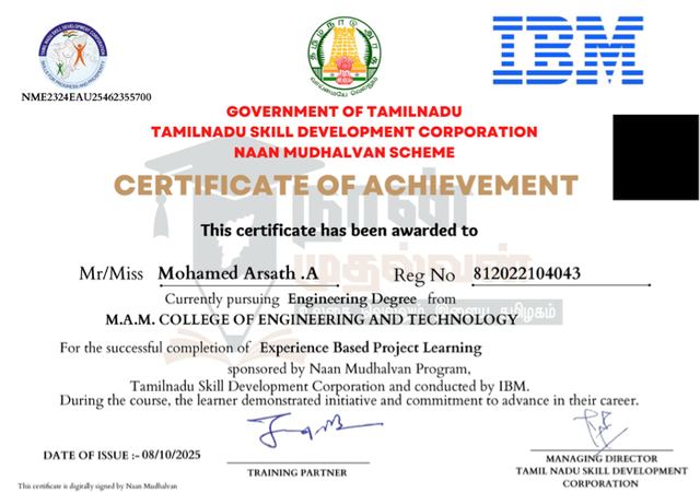 Experience Based Project Learning certificate