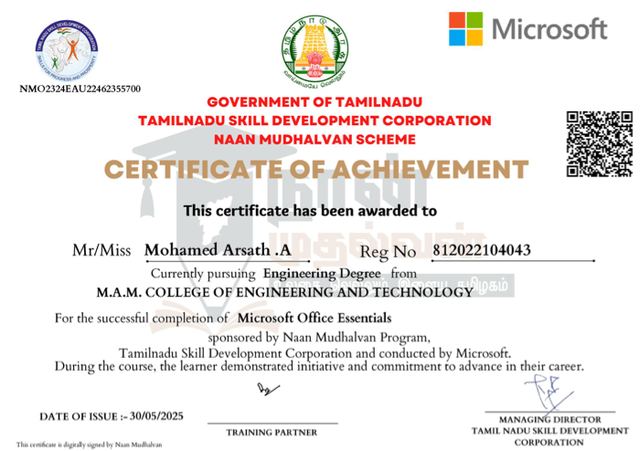 Microsoft Office Essentials certificate