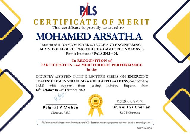 PALS Certificate of Merit for the Emerging Technologies lecture series