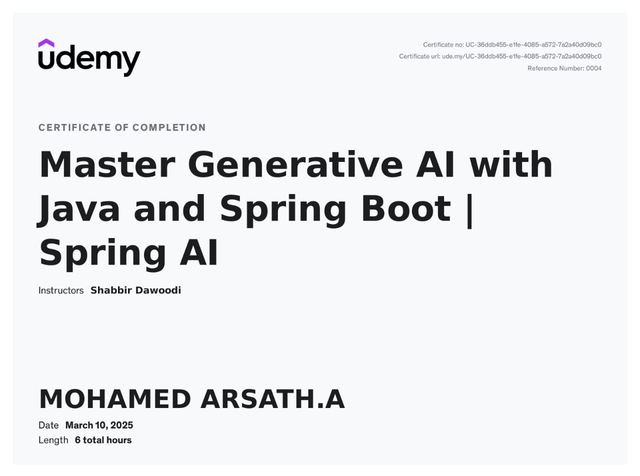 Generative AI with Spring Boot certificate
